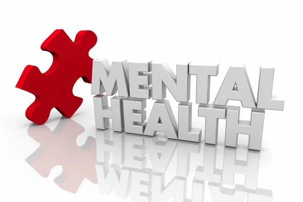 Saúde Mental Puzzle Tratamento Transtorno Condição Palavras Render Ilustração — Fotografia de Stock