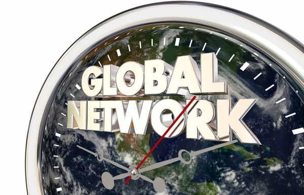 Global Network International Earth Clock Render Illustration Elementos Desta Imagem — Fotografia de Stock