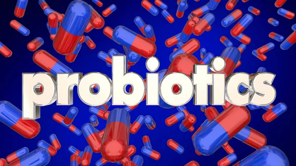 Probiotyki Pigułki Zdrowia Przewodu Pokarmowego Leków Render Ilustracja — Zdjęcie stockowe