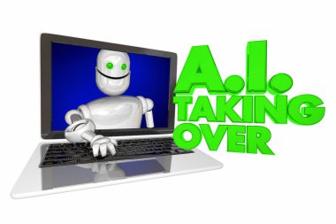 Yapay zeka kelime Robot üzerinde 3d alarak AI Render illüstrasyon
