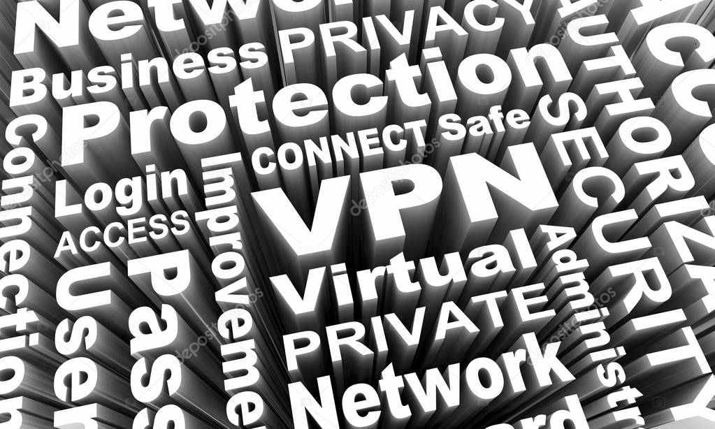 VPN Virtual Private Network Security Access Words 3d Render Illustration