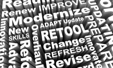 Retool Update Modernize New Innovation Words 3d Illustration clipart