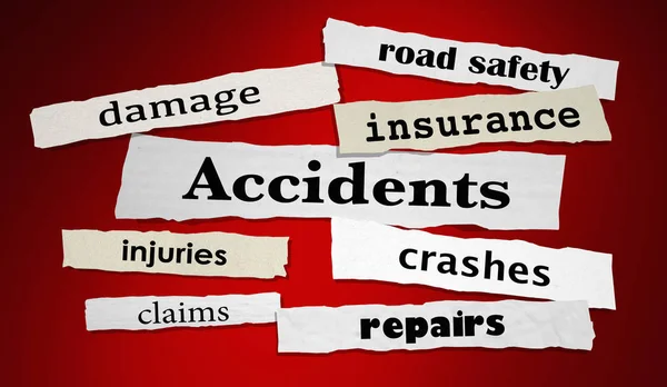 Accidents Traffic Crash Damage Injuries News Headlines Words Render Illustration — Stock Photo, Image