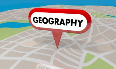 Geography Map Pin Area Region Word 3d Render Illustration clipart