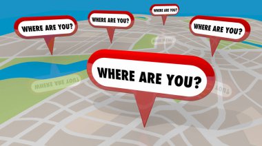 Where Are You Map Pins Locations Lost 3d Render Illustration clipart