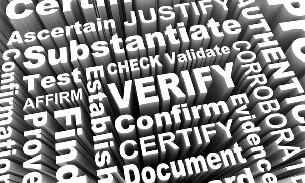 Onay doğrulamak doğrulamak onaylamak kanıtlamak Word kolaj 3d Render illüstrasyon
