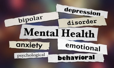 Ruh sağlığı bozuklukları Bipolar depresyon gazete başlıkları 3d çizim