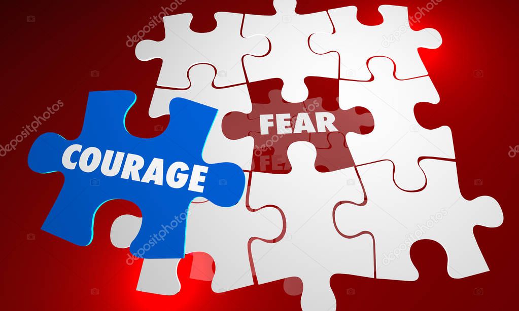 Courage Vs Fear Bravery Unafraid Puzzle Words 3d Illustration