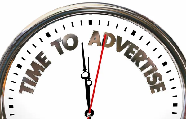 Hora Anunciar Promoción Marketing Plan Publicidad Negocios Reloj Ilustración — Foto de Stock