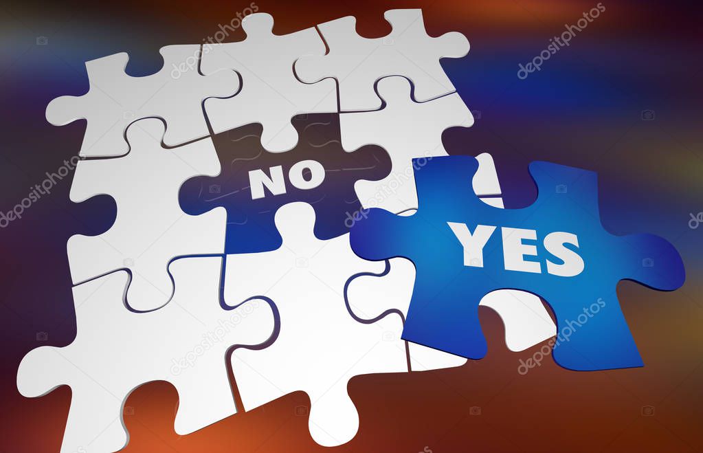 Yes Vs No Positive or Negative Answer Puzzle Words 3d Illustration