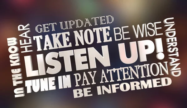 Listen Pay Attention Get Info Word Collage Illustration — Stock Photo, Image