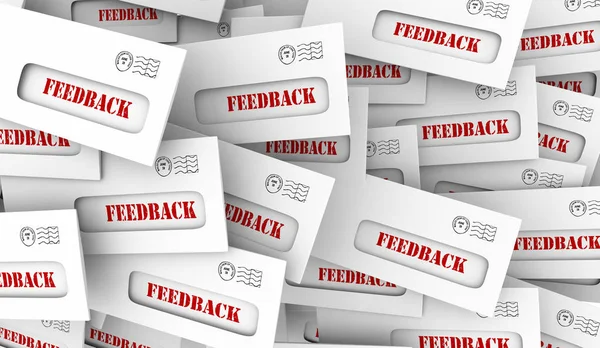 Feedback Kommentare Meinungen Briefe Umschlag Stapel Illustration — Stockfoto