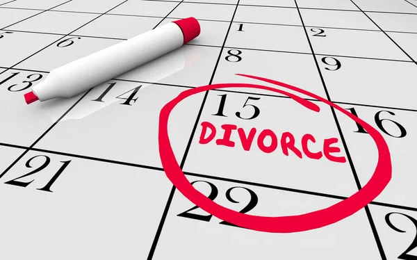 Divorcio Final Matrimonio Corte Día Calendario Círculo Fecha — Foto de Stock