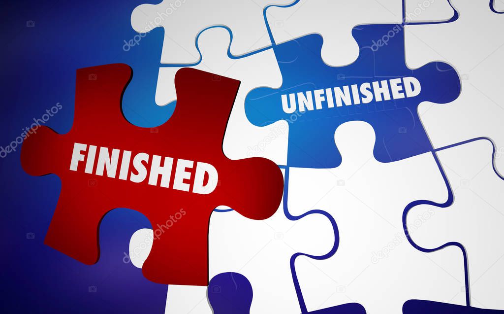 Finished vs Unfinished Completing Job Puzzle Words 