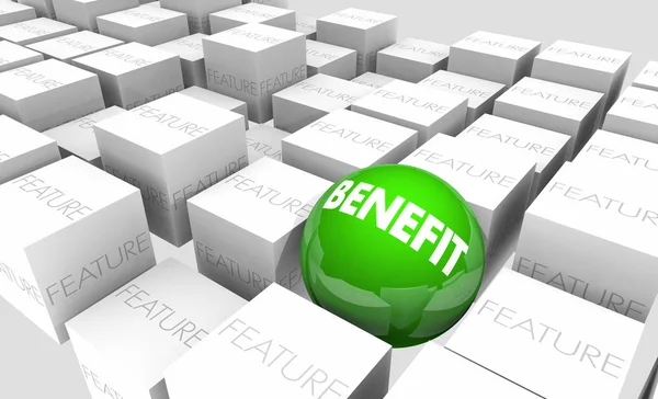 Benefit Feature Advantage Value Sphere Cubes — Stock Photo, Image