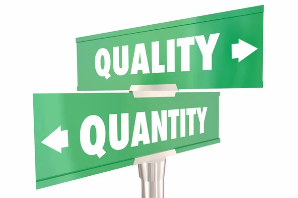 Qualität Gegen Quantität Entscheidungen Zwei Wege Verkehrszeichen — Stockfoto