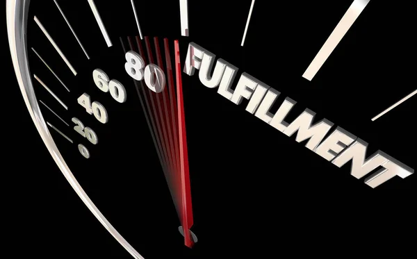 Fulfillment Product Service Delivered Satisfaction Speedometer Word — Stock Photo, Image