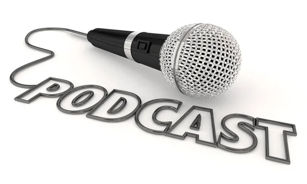 Podcast Cep Program Show Radyo Sinyalleriyle Iletilen Eğe Mikrofon — Stok fotoğraf
