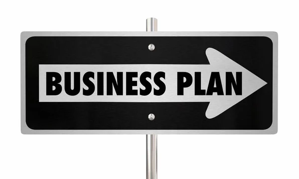 Business Plan Direzione Obiettivo Missione Freccia Road Sign — Foto Stock