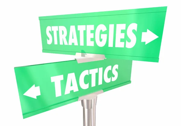 Strategies Tactics Tasks Work Two Way Road Signs Illustration — Stock Photo, Image