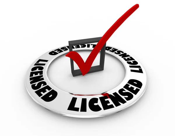 Lizenziert Zertifiziert Lizenzierung Zertifizierung Häkchen Kästchen Wort Abbildung — Stockfoto