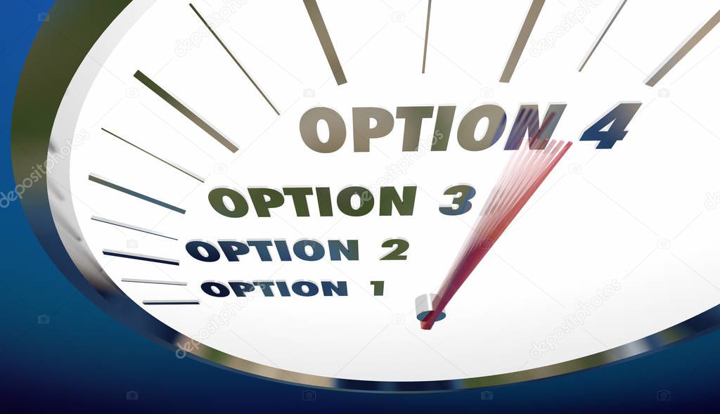 Options Choices Choose Best Alternative Speedometer Words 3d Illustration