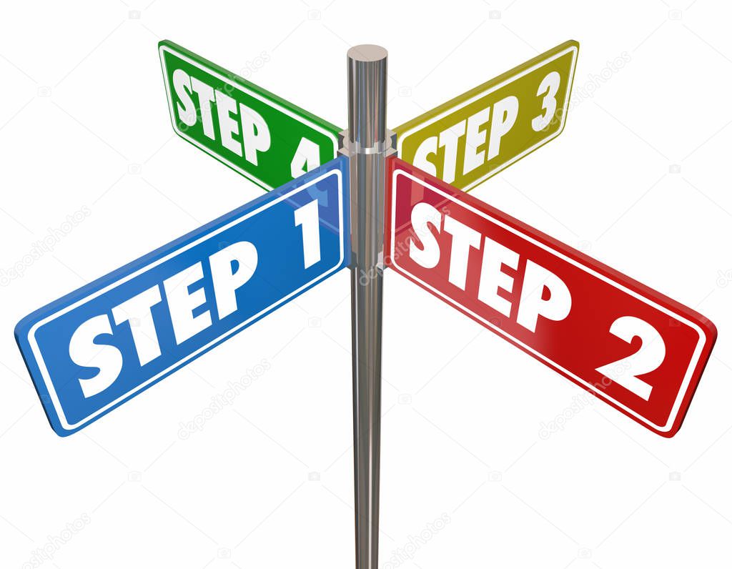 Steps 1 2 3 4 Instructions How To Procedure Signs 3d Illustration