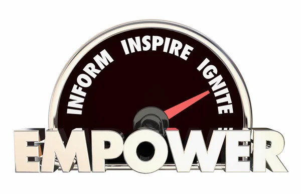 Empower Informer Inspirez Ignite Words Speedometer Illustration — Photo