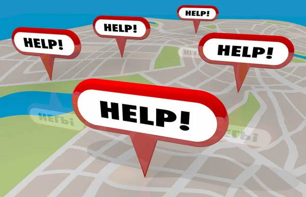 Help Assistance Support Critical Crisis Emergency Map Pins Illustration — Stock Photo, Image