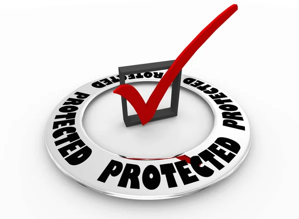 Protected Security Safe Protection Check Mark Box Word Illustration — Stock Photo, Image