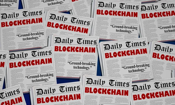 Blockchain Technology Digital Innovation Newspaper Headlines 3d Illustration