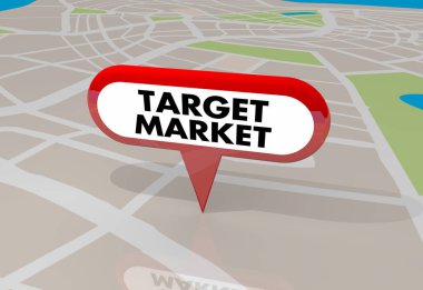 Hedef Pazar yeni müşteriler harita PIN 3d çizim