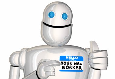 Senin yeni işçi çalışan Robot isim etiketini 3d çizim