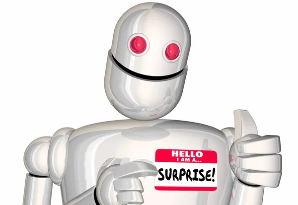 Megdöbbentő Hír Bejelentését Robot Nametag Meglepetés Illusztráció — Stock Fotó