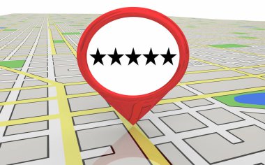 Beş yıldızlı bir daha gözden geçirme öneri harita Pin 3d çizim