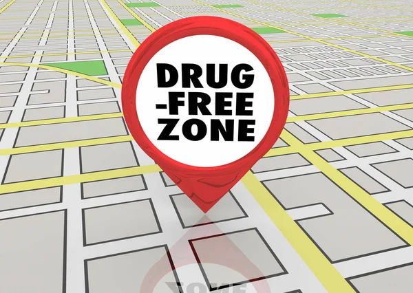 Uyuşturucu Serbest Bölge Hiçbir Bağımlılığı Istismar Harita Pin Çizim — Stok fotoğraf