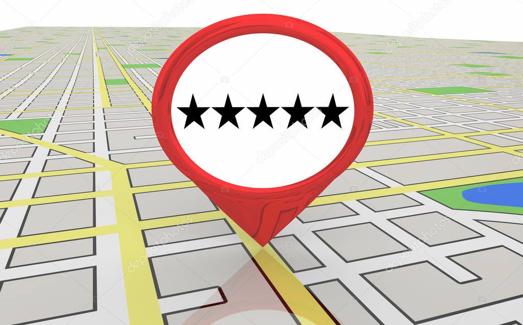 Five Star Review Recommendation Map Pin 3d Illustration