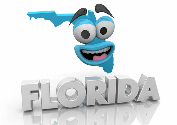 Florida Mapa Del Estado Dibujos Animados Cara Palabra Ilustración —  Fotos de Stock