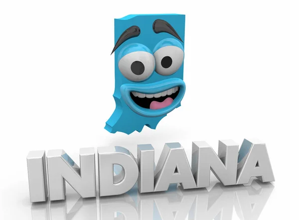 Indiana State Karte Cartoon Gesicht Wort Illustration — Stockfoto