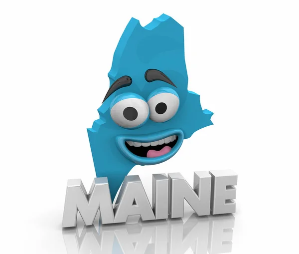 Maine Mappa Stato Cartoon Face Word Illustrazione — Foto Stock