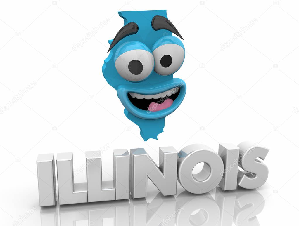 Illinois IL State Map Cartoon Face Word 3d Illustration