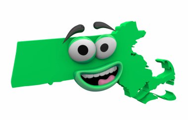 Massachusetts eyalet harita komik karikatür yüz 3d çizim