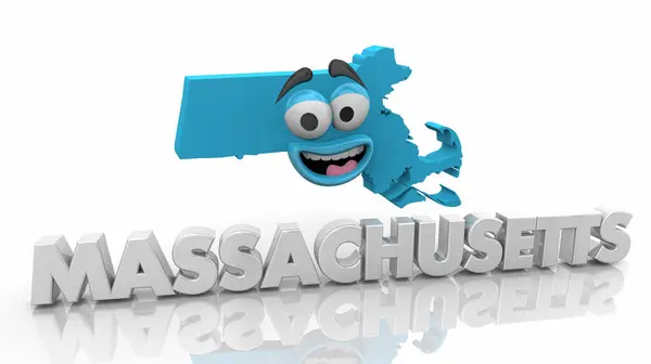 Massachusetts Staat Kaart Cartoon Gezicht Illustratie — Stockfoto