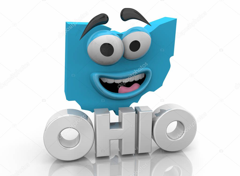 Ohio OH State Map Cartoon Face 3d Illustration