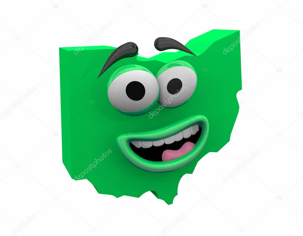 Ohio State Map Funny Cartoon Face 3d Illustration