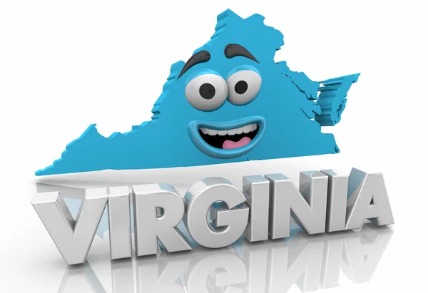 Virginia Mapa Del Estado Dibujos Animados Cara Palabra Ilustración —  Fotos de Stock