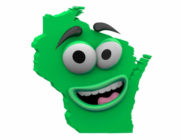 Карта Штата Висконсин Eyes Mouth Funny Cartoon Face — стоковое фото