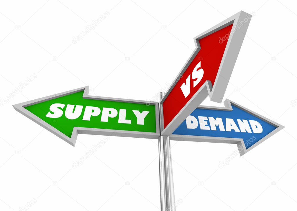 Supply Vs Demand Three 3 Way Street Signs 3d Illustration