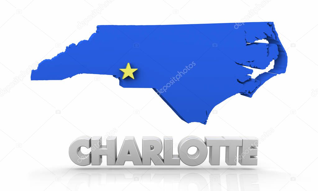Charlotte NC North Carolina City State Map 3d Illustration