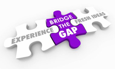 Experience Vs New Fresh Ideas Bridge the Gap Puzzle Pieces 3d Illustration clipart